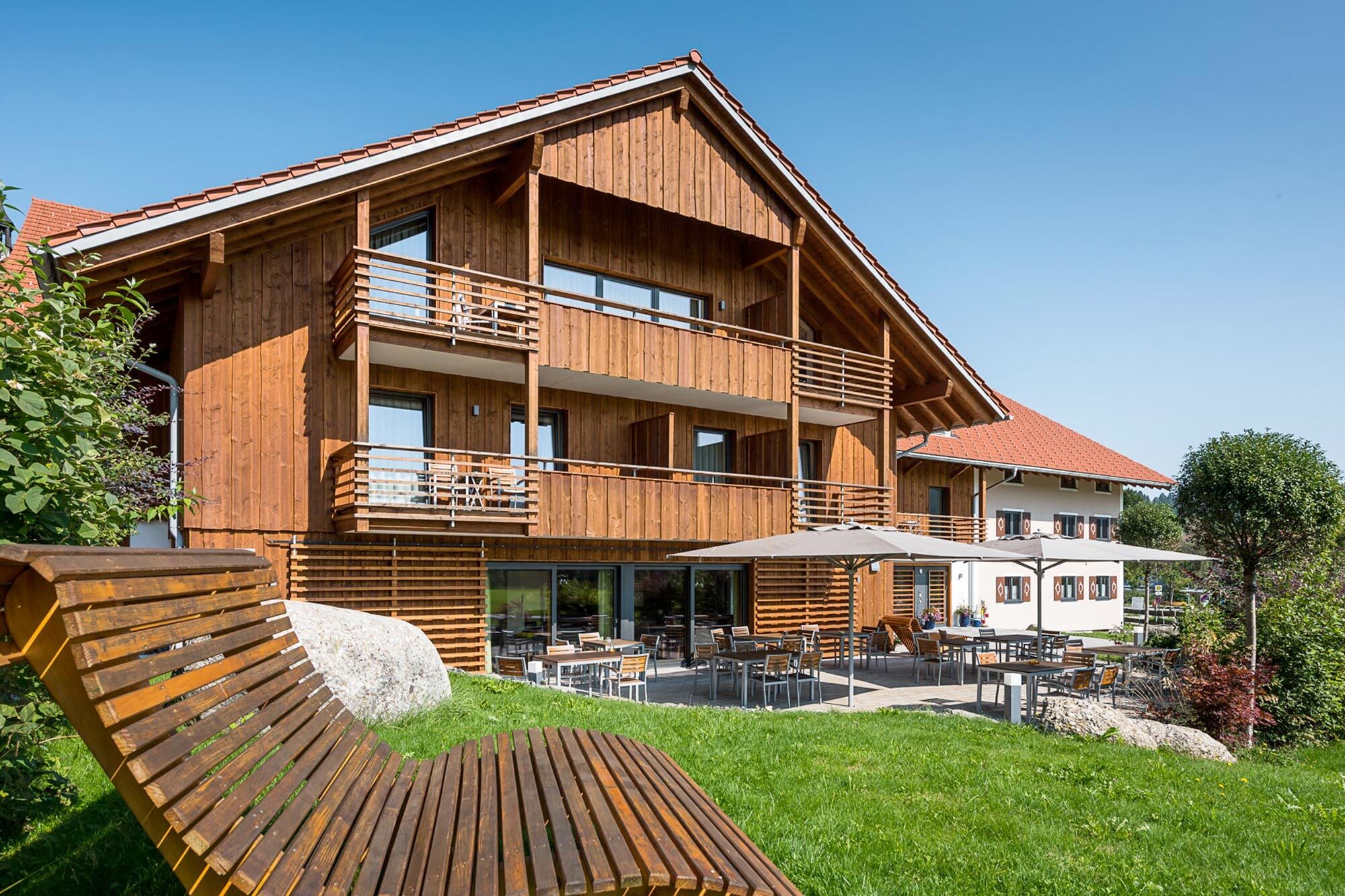 Hausansicht des Hierlhofs als Unterkunft nahe dem Großen Alpsee im Allgäu